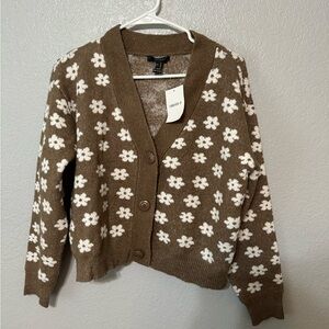Forever 21 Brown Flower Cardigan Small
